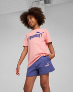 Puma Ess Logo Tee and Shorts Pink.