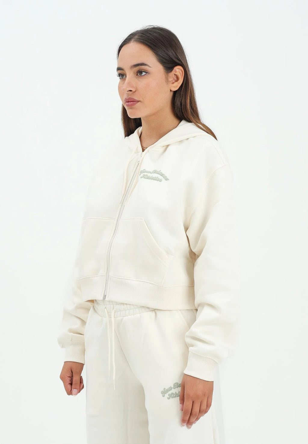 NEW BALANCE felpa con zip panna da donna con interno felpato