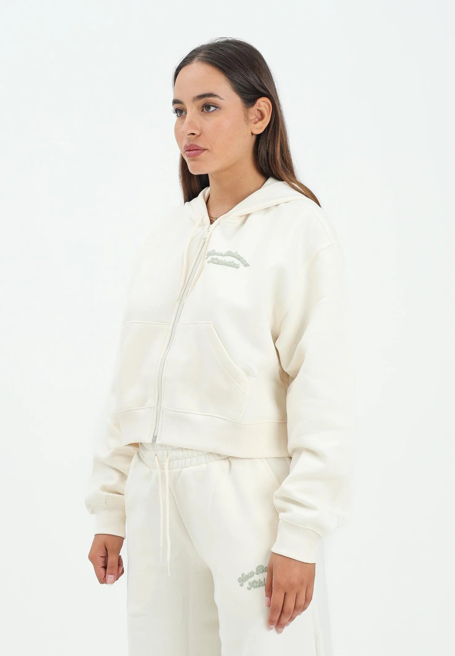 NEW BALANCE felpa con zip panna da donna con interno felpato